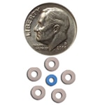 A dime with 5 washers and a blue o-ring.
