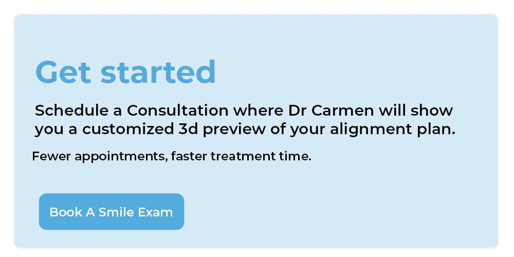 A text block to schedule a consultation with Carmen Orthodontics.